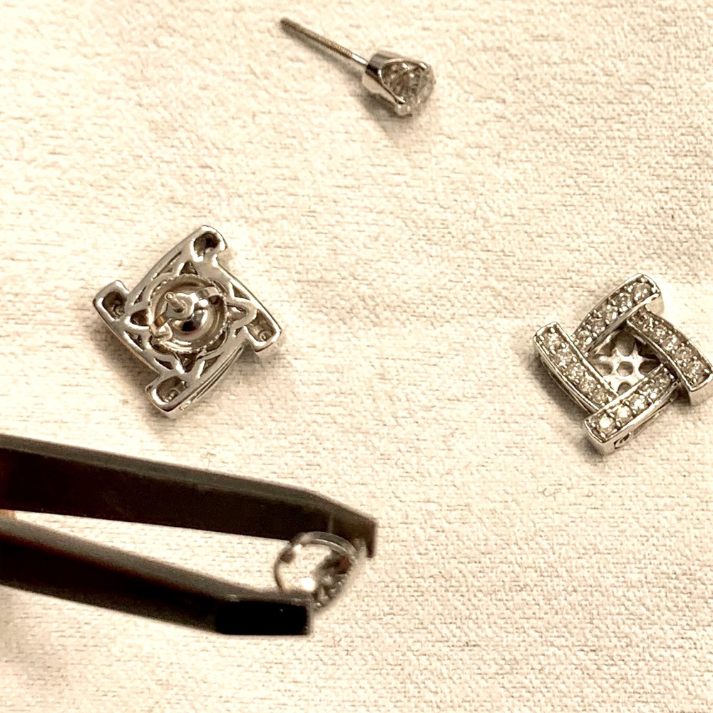 💥 Genuine Diamond Stud Earrings w/ Jackets in 14k white gold - Stunning - Picture 5 of 8